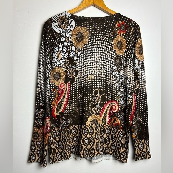 Prima Bella VTG Y2K SZ M Artsy Long Sleeve sequins Fall Paisley Cardigan Sweater - Picture 2 of 14